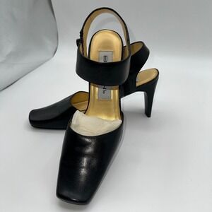 BELLINI Womens 6.5M Black Leather Square Toe Slingback Heels Elegant Party New